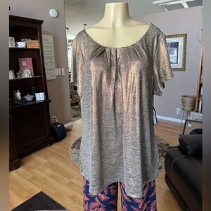 Worthington bronze foil metallic short sleeve blouse-size XXL-NWT